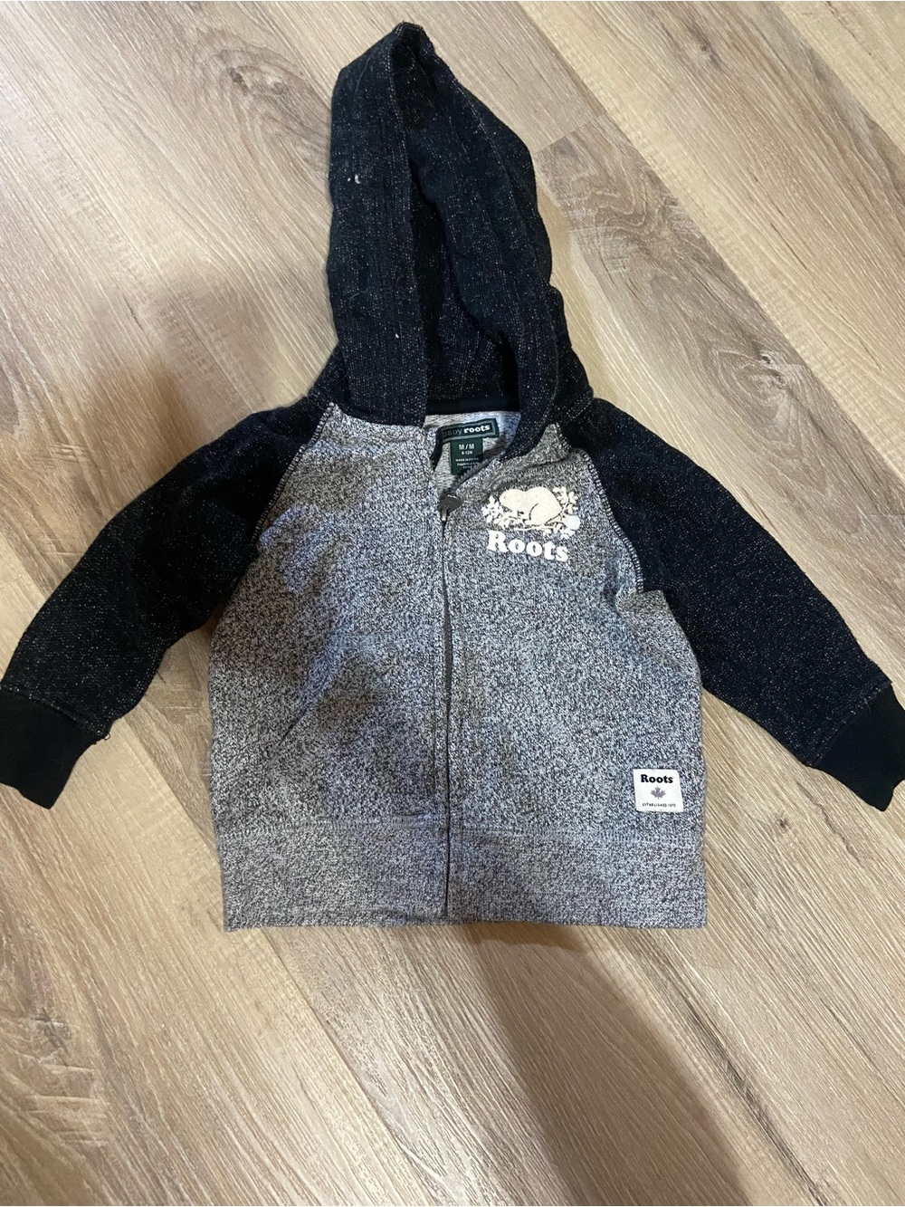 Roots Kids Two-Tone Grey and Black Zip Hoodie